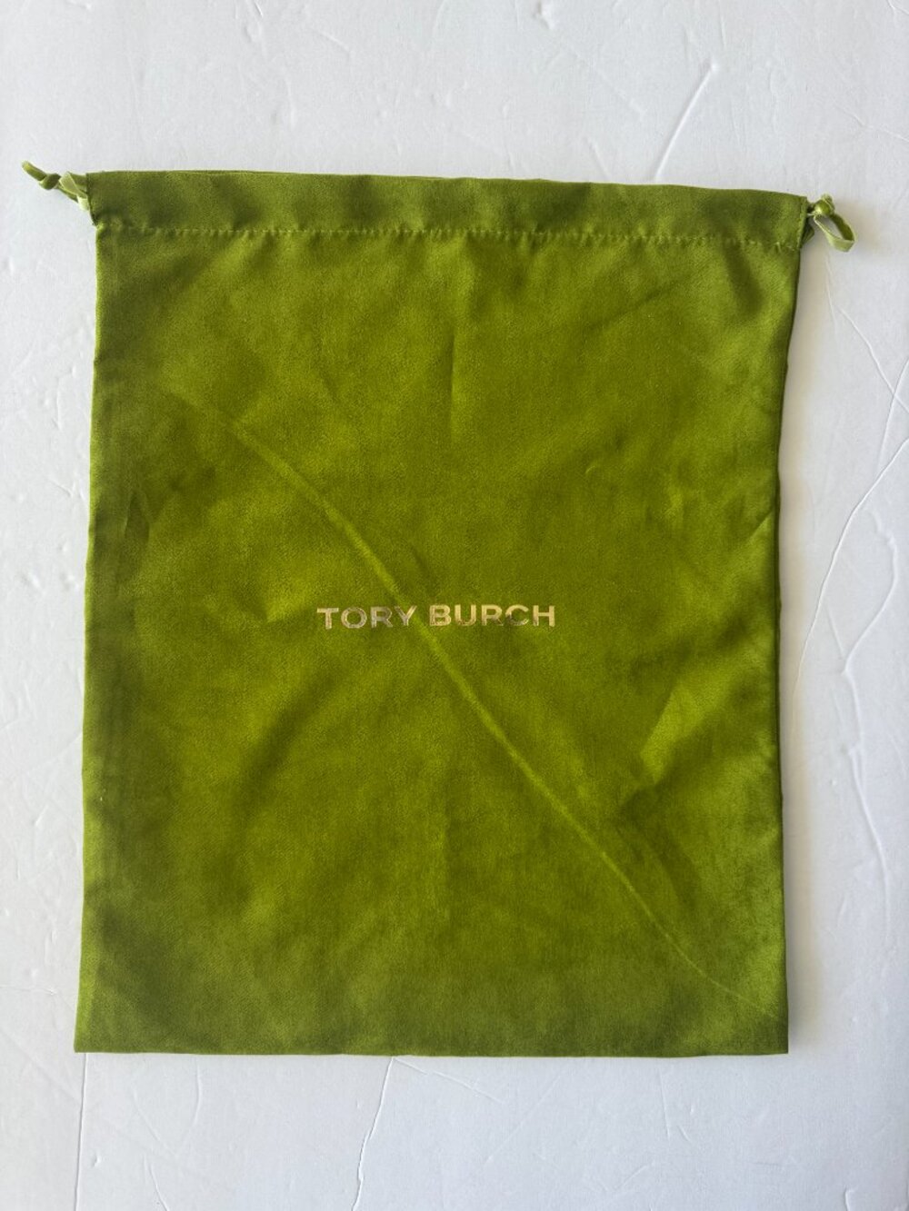 Tory Burch Green Drawstring Dust Bag With Gold Logo Lettering 12" x 14.5"